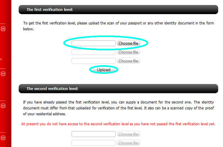 Verify first. Document authenticity verification. Upload Proof of your residential address. Area 02 verification. Channel verification Level is too High.